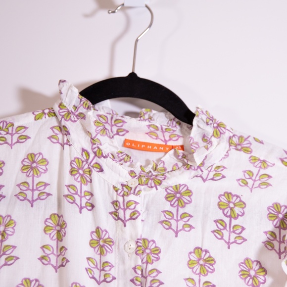 Oliphant Ruffle Collar Button Pullover Tiered Maxi Dress Puglia Lime Print XS - Picture 2 of 4